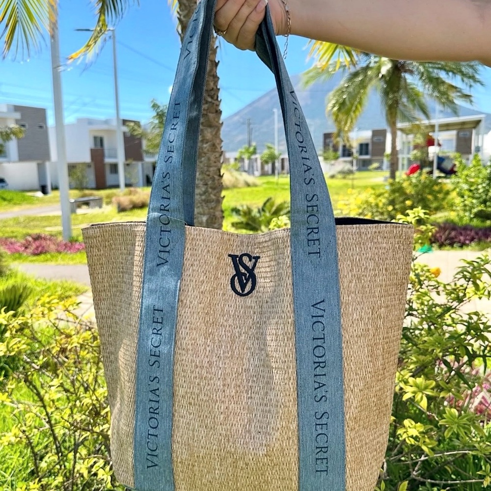 Victoria's Secret Tan Tote with Gray Straps